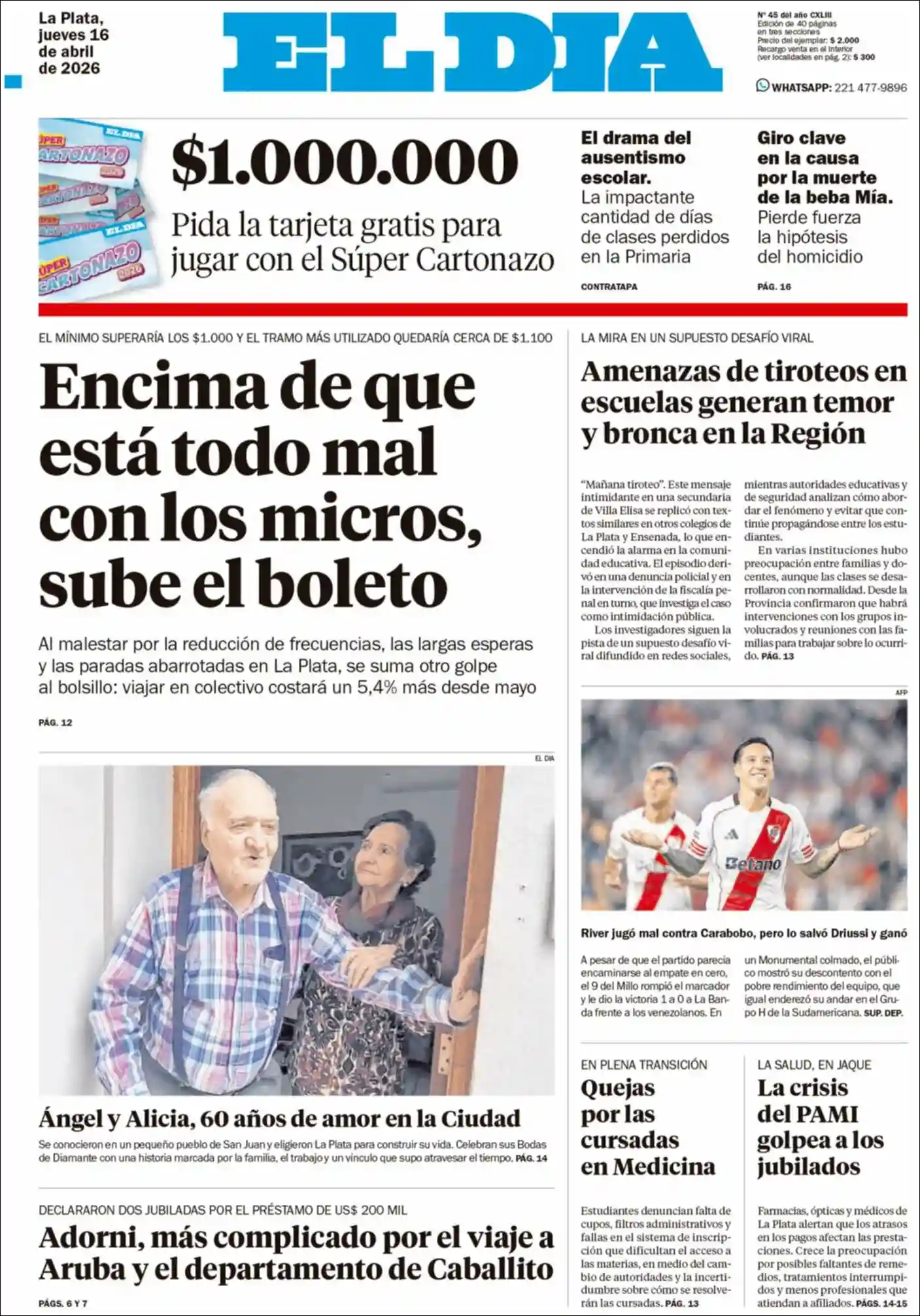 Evolucion Streaming | RADIO MÁS MERCEDES - Tapa del diario El Dia