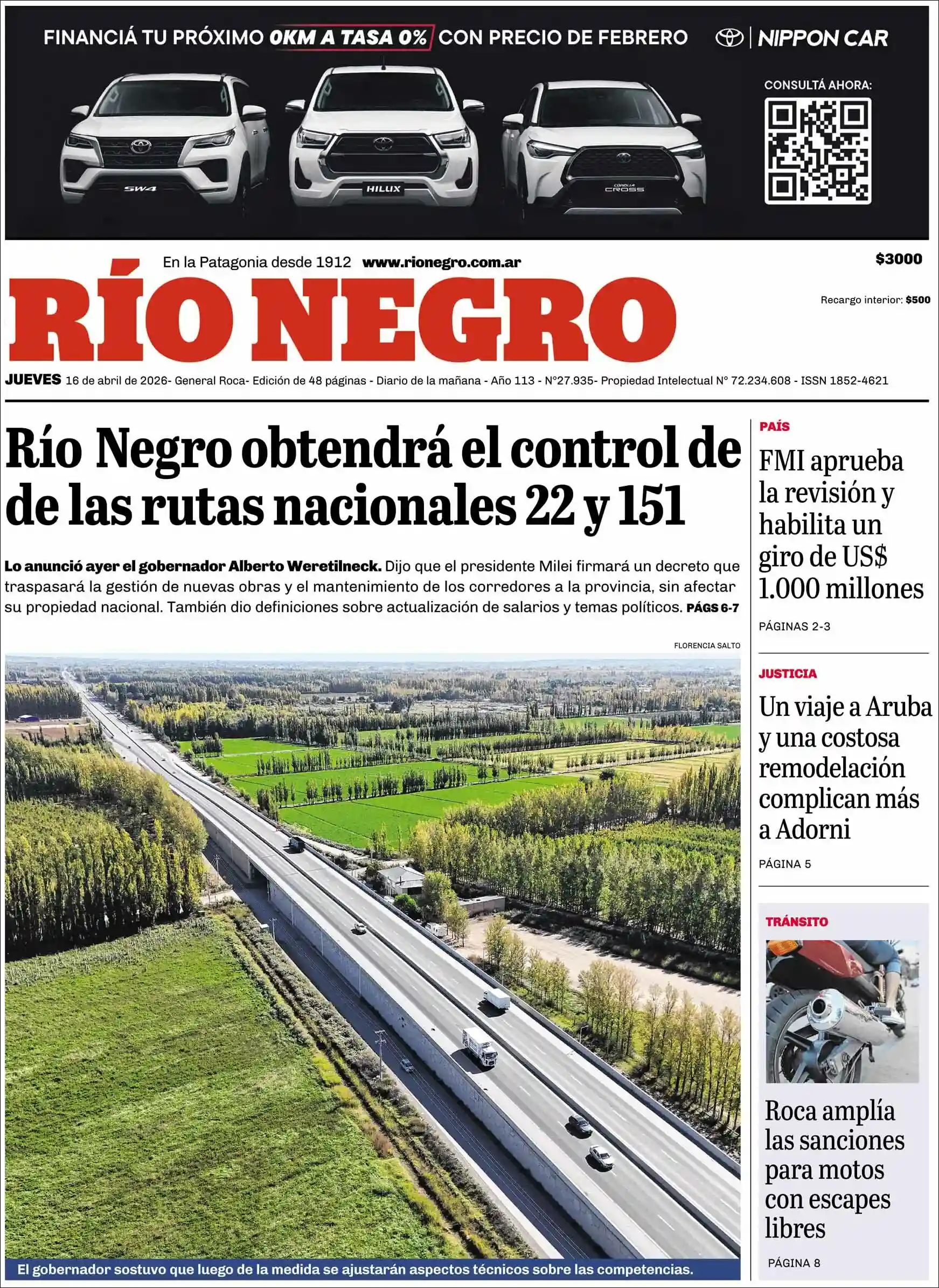 Evolucion Streaming | RADIO MÁS MERCEDES - Tapa del diario Rio Negro