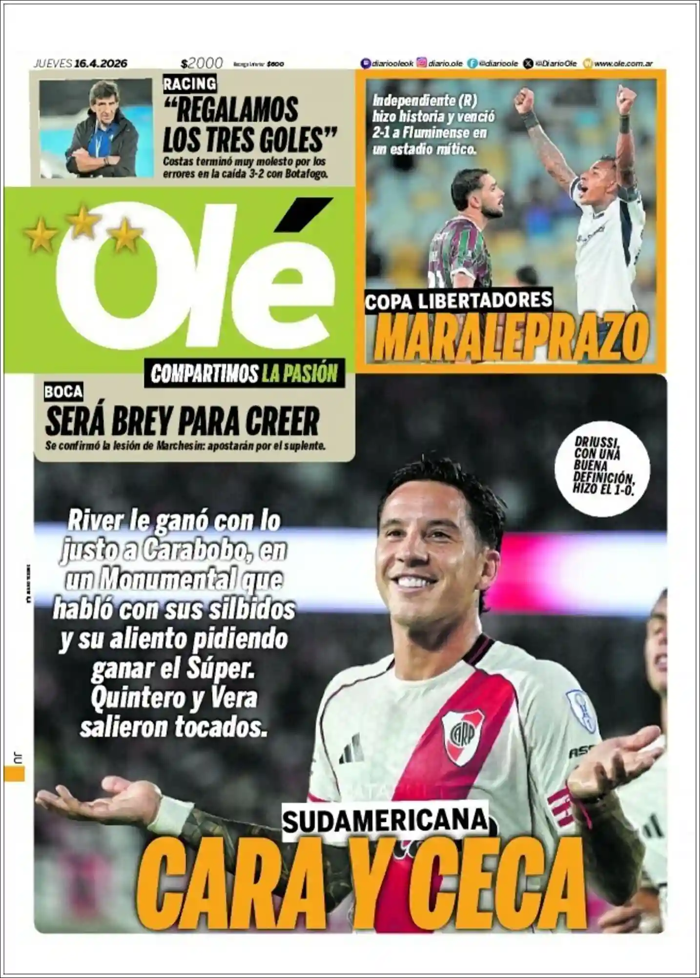 Evolucion Streaming | RADIO MÁS MERCEDES - Tapa del diario Ole